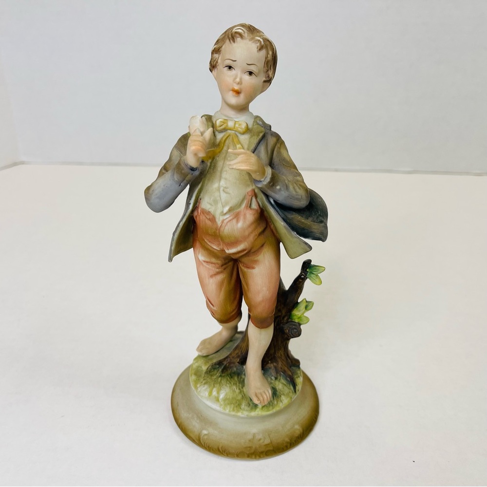 Andrea Hand Painted Porcelain Boy with Flowers Figurine #7126  About 8” Tall